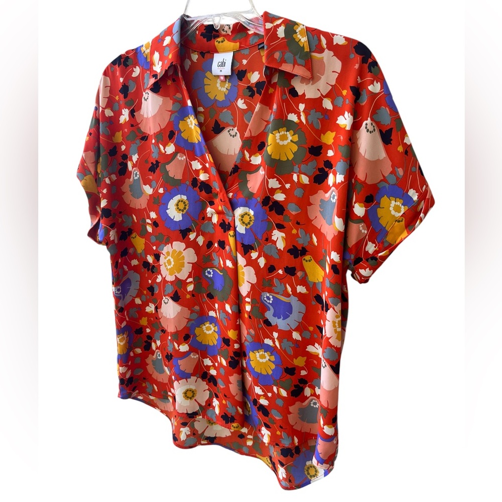 Cabi Orange Floral Visionary Replay Style Blouse Top Women’s Medium 5892 - Picture 2 of 5